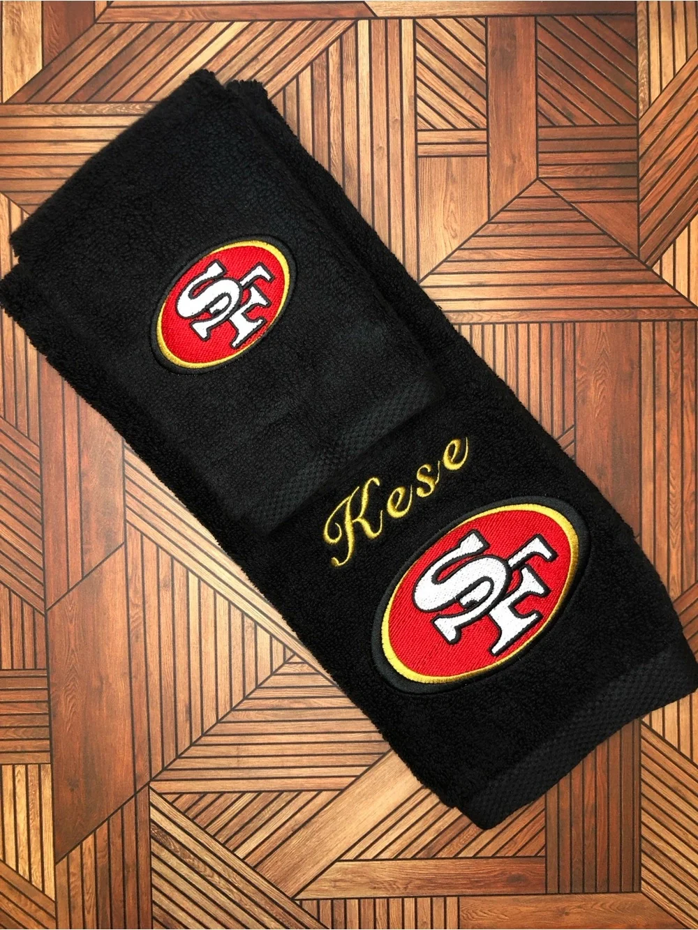 San Francisco 49ers Black Embroidered Towel with Name
